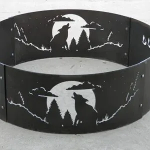 Fire Ring - Fire Pit - Personalized - Portable - Howling Wolf Design