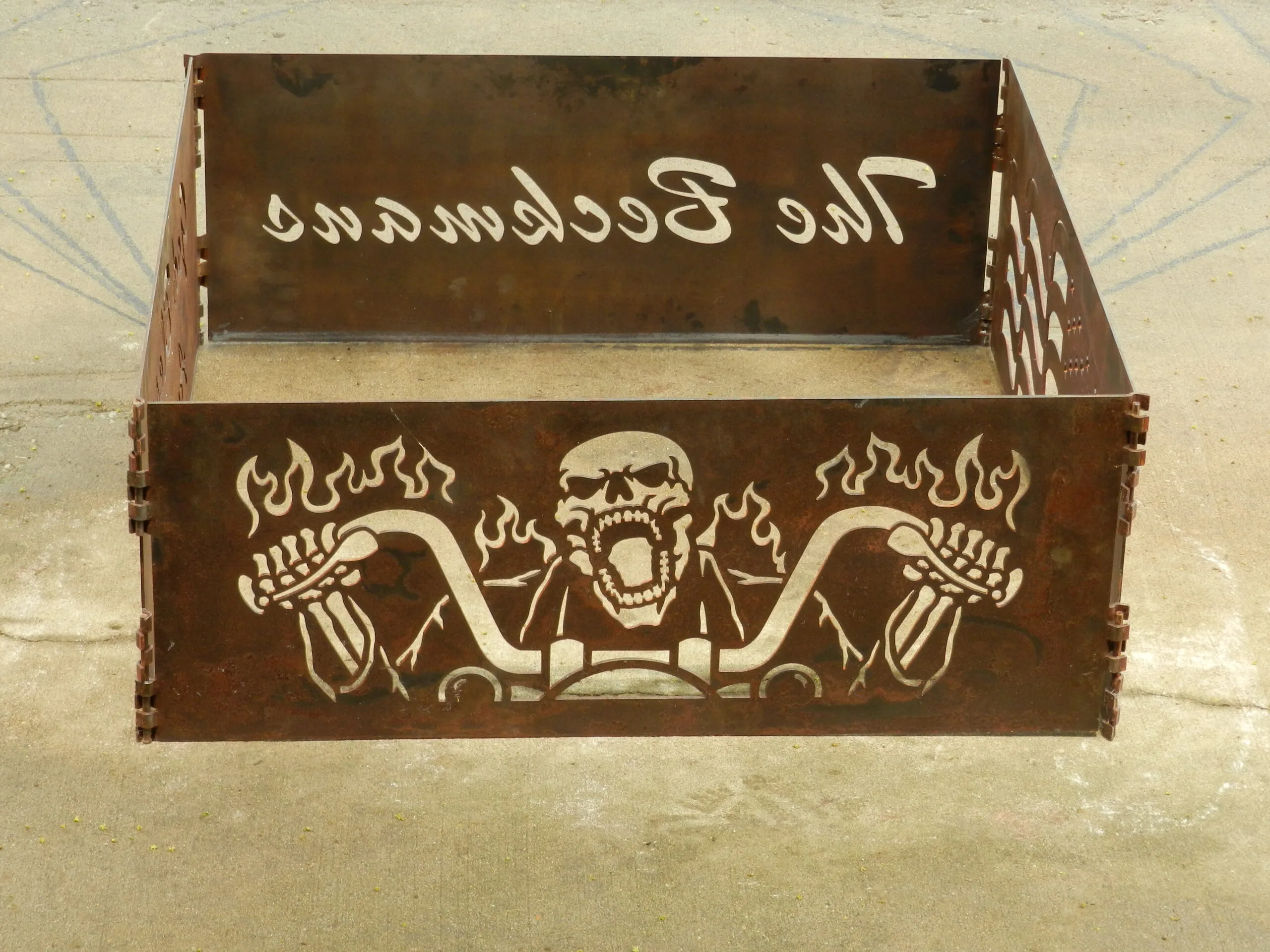 Flat Panel Fire Pit - Biker Skull Design