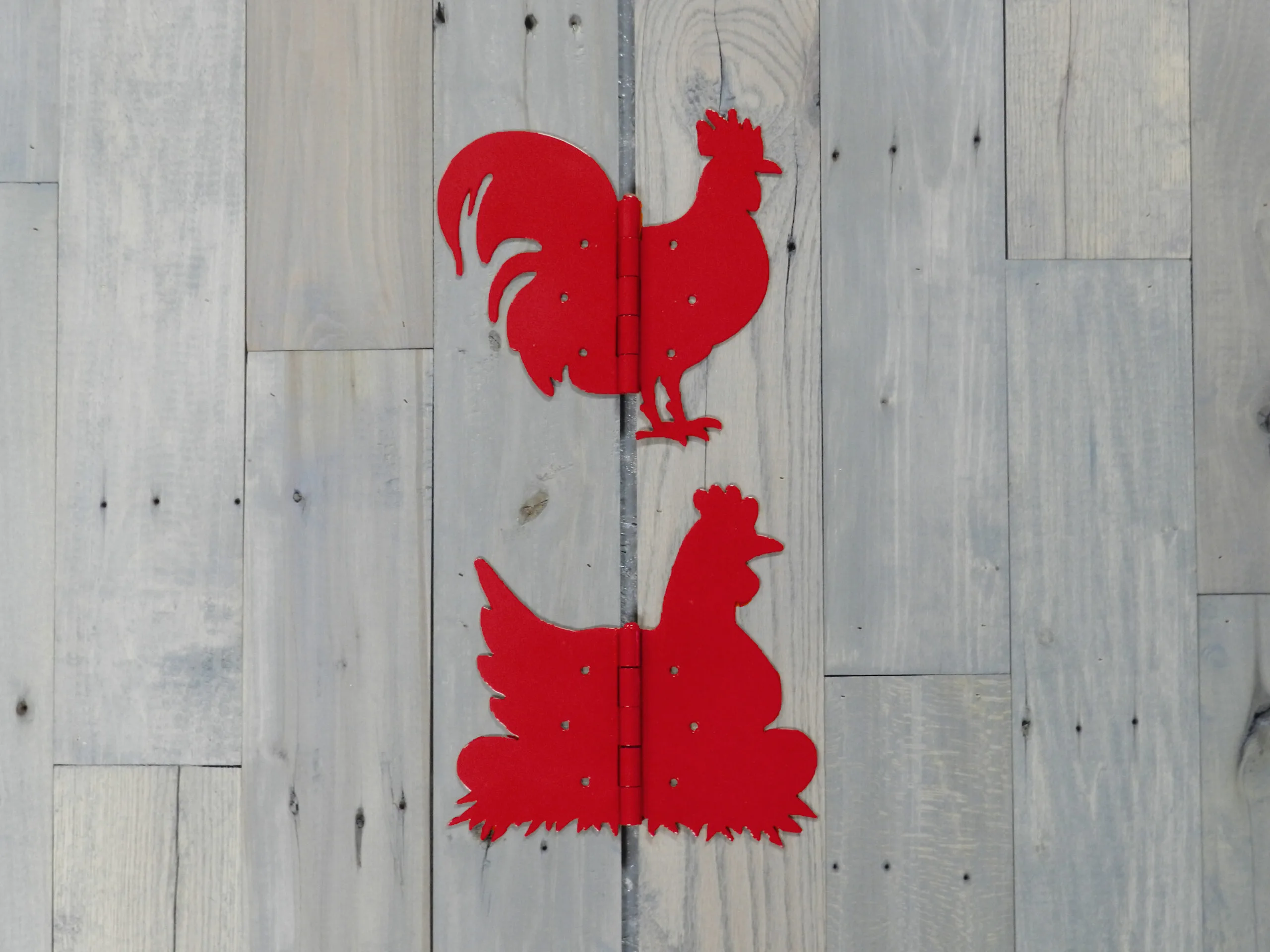 Rooster & Hen Decorative Hinges, Decorative Hinges: Red Chicken Coop or Gate Hardware