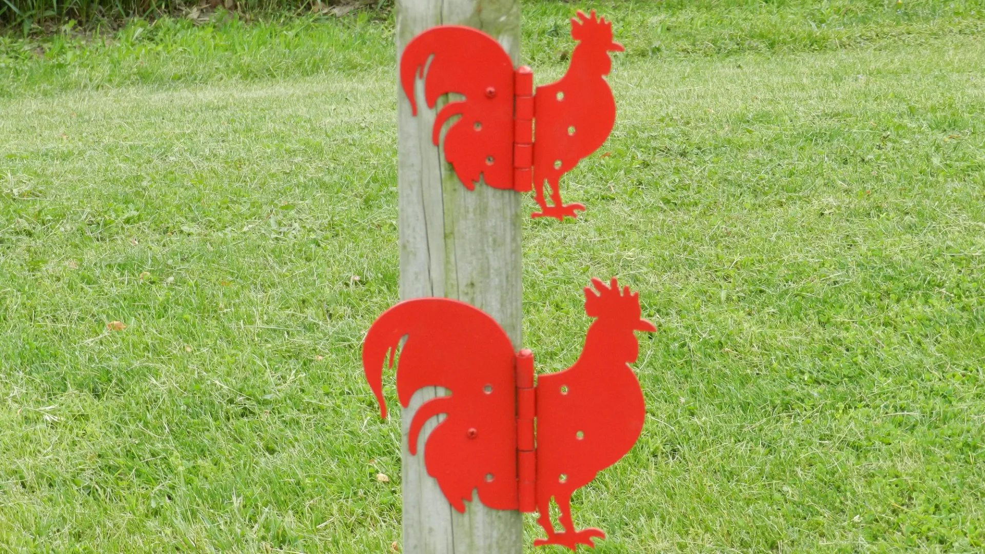 Rooster & Hen Decorative Hinges, Decorative Hinges: Red Chicken Coop or Gate Hardware - Image 2